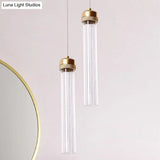 Stylish Gold Cylinder Pendant Light With Clear Glass Shade - Ideal For Restaurants And Bedrooms