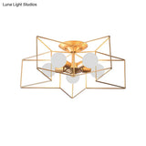 Stylish Grey/Pink Metallic Loft Indoor Semi-Flush Ceiling Light With Star Cage Shade - Set Of 5