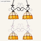 Stylish Grid Dome Chandelier: 2-Head Tiffany Island Lamp In Black/White - Perfect For Dining Room