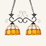 Stylish Grid Dome Chandelier: 2-Head Tiffany Island Lamp In Black/White - Perfect For Dining Room