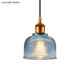 Stylish Grid Glass Pendant Light - Traditional 1 Head Hanging Lamp Cup Shade For Living Room And