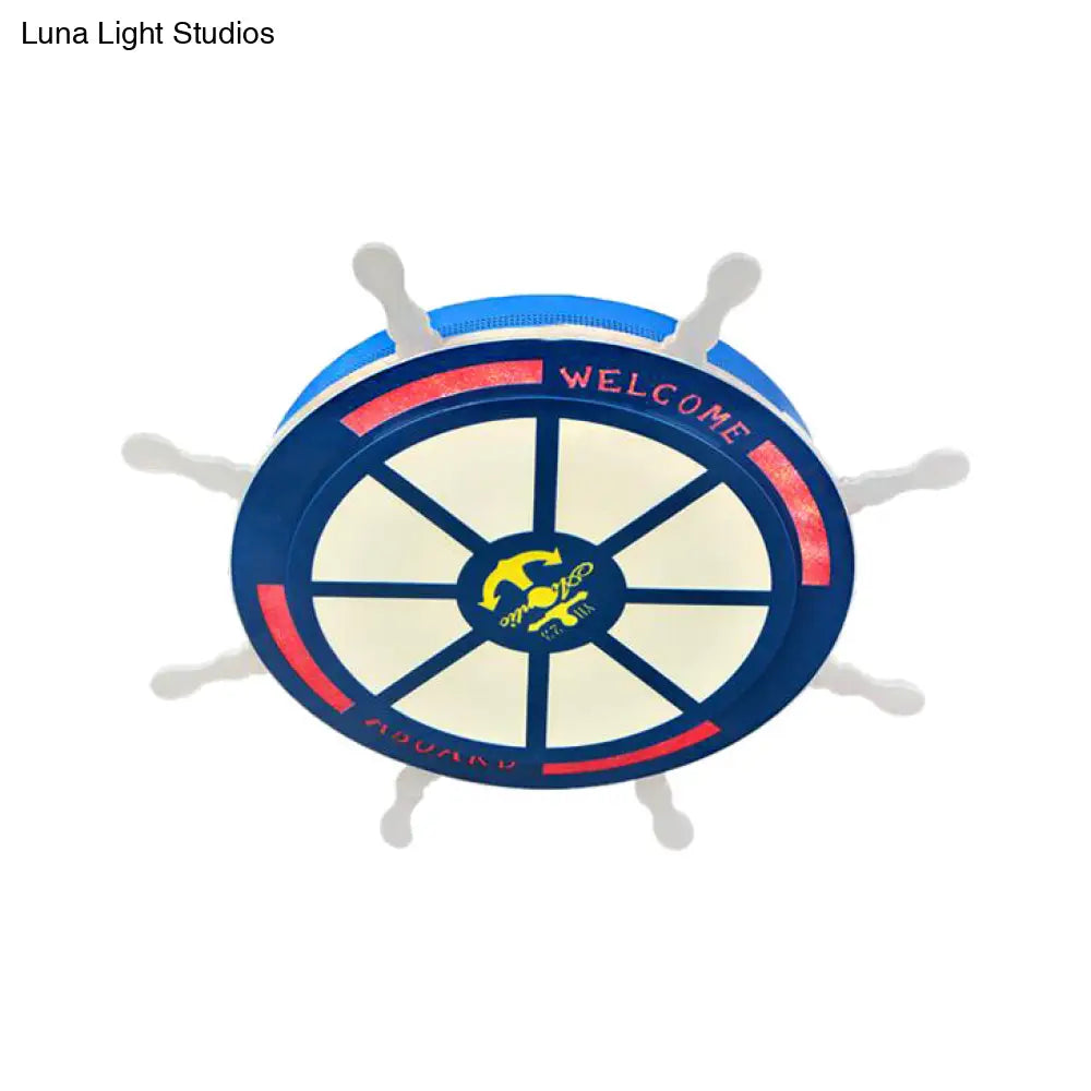 Stylish Led Bedroom Flush Light Fixture - Cartoon Blue/Pink Flushmount Lighting With Rudder Acrylic