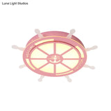 Stylish Led Bedroom Flush Light Fixture - Cartoon Blue/Pink Flushmount Lighting With Rudder Acrylic