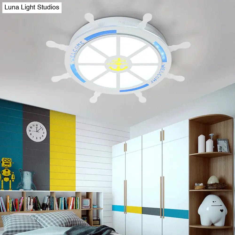 Stylish Led Bedroom Flush Light Fixture - Cartoon Blue/Pink Flushmount Lighting With Rudder Acrylic