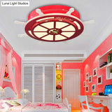 Stylish Led Bedroom Flush Light Fixture - Cartoon Blue/Pink Flushmount Lighting With Rudder Acrylic