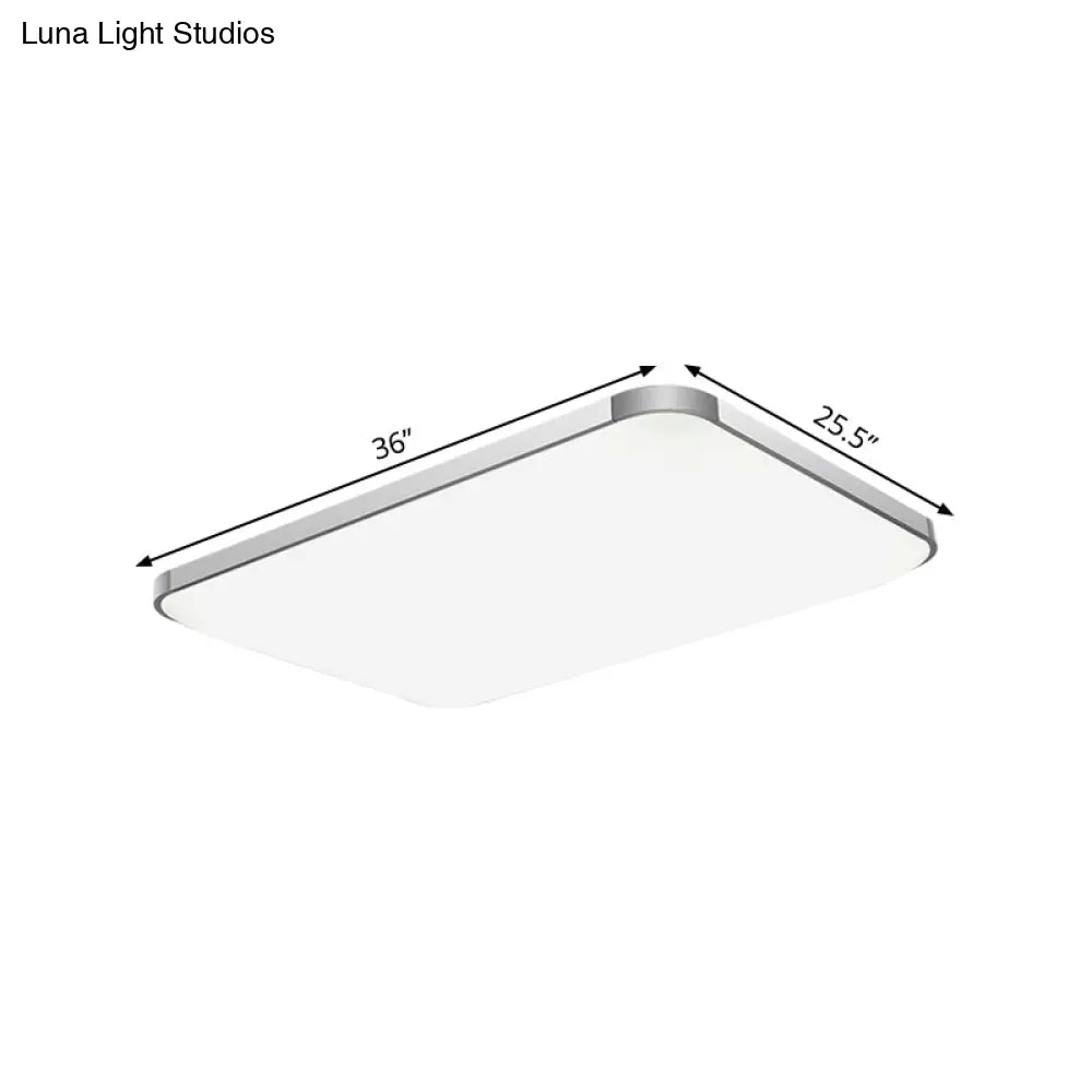 Stylish Led Flush Mount Light - Rectangular 25.5’/32’ Width Sliver Finish Ideal For Living Room