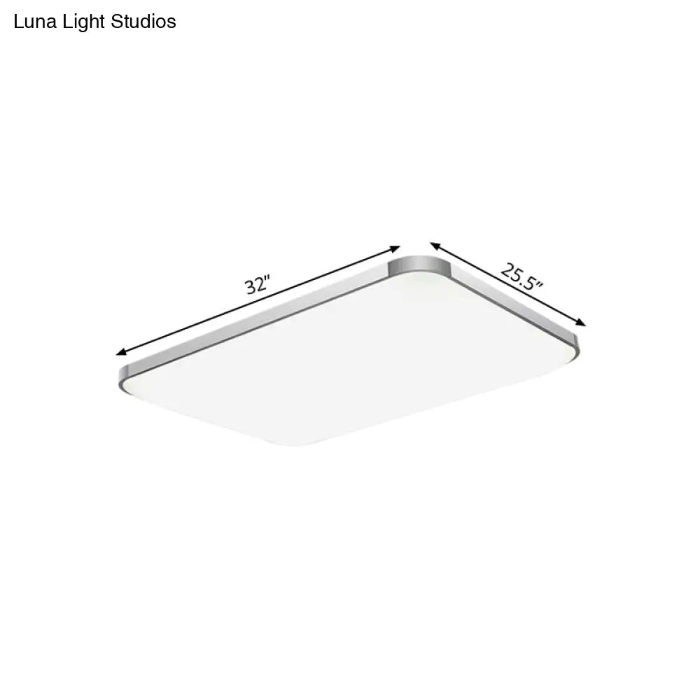 Stylish Led Flush Mount Light - Rectangular 25.5’/32’ Width Sliver Finish Ideal For Living Room