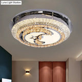 Stylish Led Flush Mount Light With Stainless Steel And Crystals In Half - Moon Design