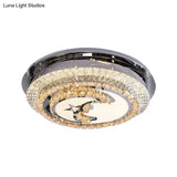 Stylish Led Flush Mount Light With Stainless Steel And Crystals In Half - Moon Design