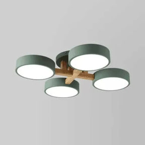 Stylish Macaron Metal Ceiling Light With 4 Heads For Study Room Green / Warm