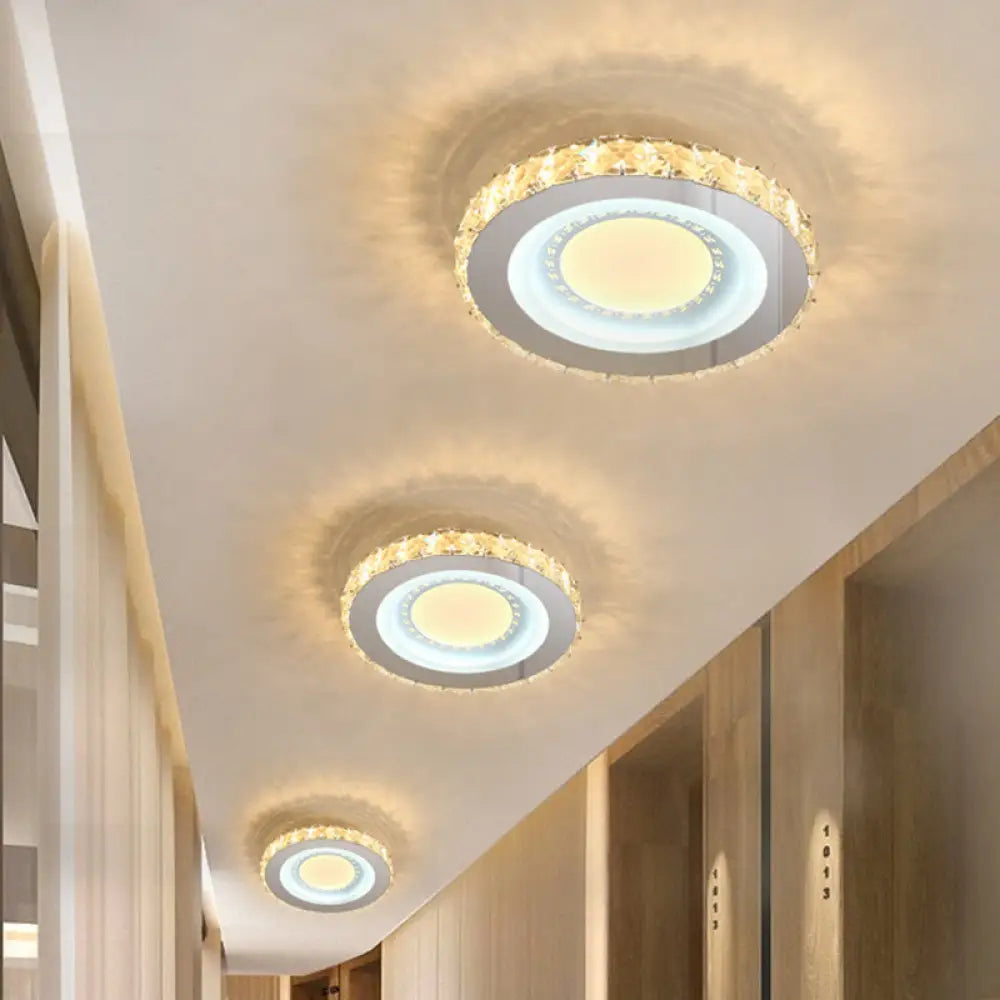 Stylish Mini Led Ceiling Flush Mount Crystal Light Fixture For Corridor Stainless - Steel / A