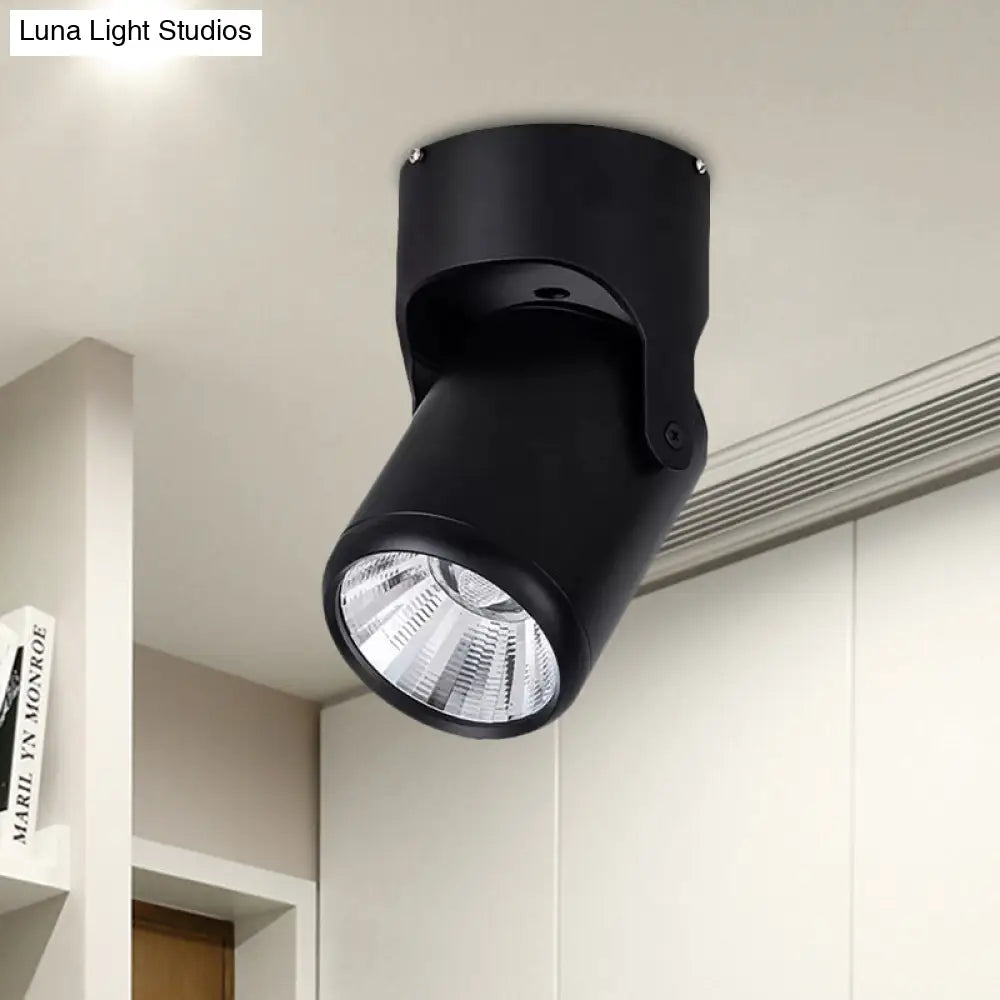 Stylish Mini Semi Flush Led Ceiling Light With Rotatable Metal Cylinder Shade In Black/White For