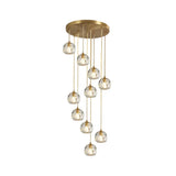 Stylish Modern Brass Ceiling Hang Light With Faceted K9 Crystal Cluster Ball Pendant For Living