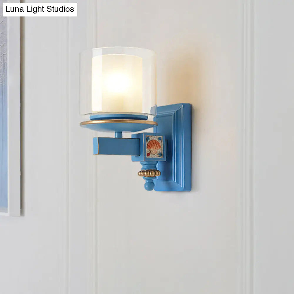 Stylish Nordic Cylinder Wall Light With Shell Deco: Metal & Glass Lamp For Stair