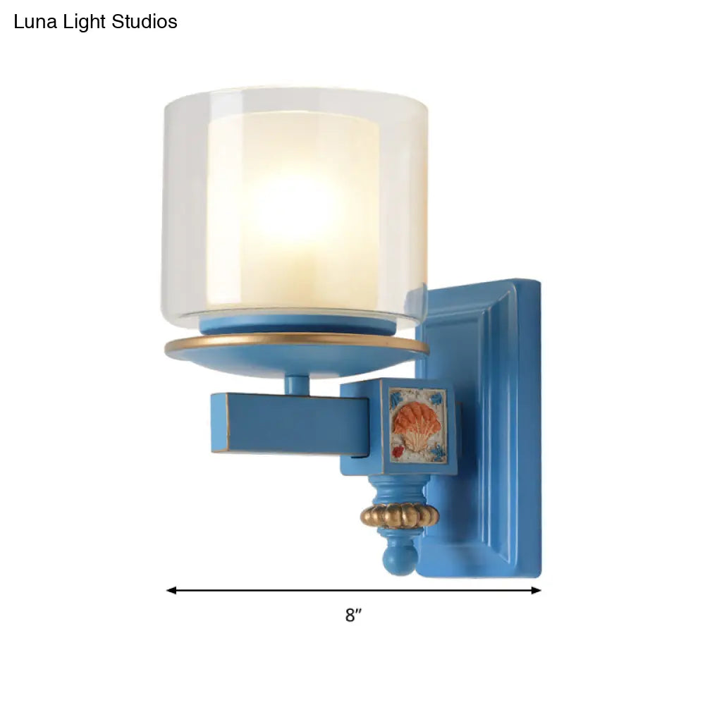 Stylish Nordic Cylinder Wall Light With Shell Deco: Metal & Glass Lamp For Stair
