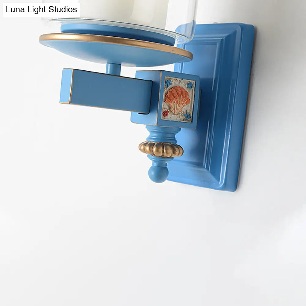 Stylish Nordic Cylinder Wall Light With Shell Deco: Metal & Glass Lamp For Stair