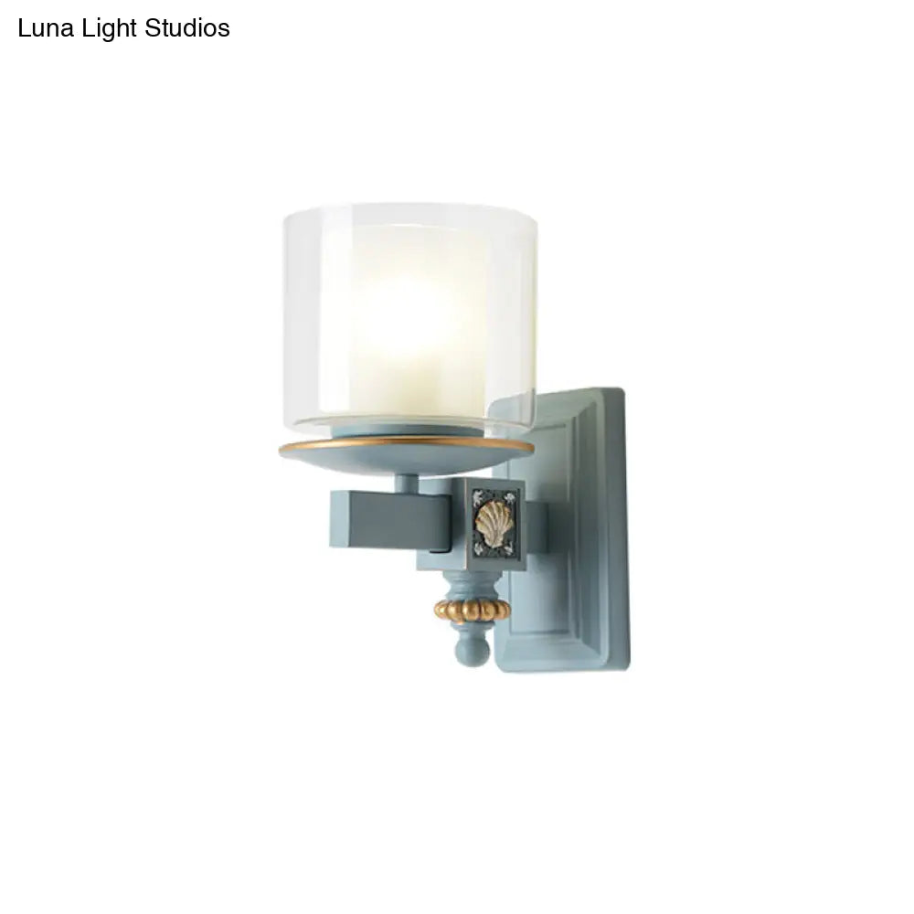 Stylish Nordic Cylinder Wall Light With Shell Deco: Metal & Glass Lamp For Stair