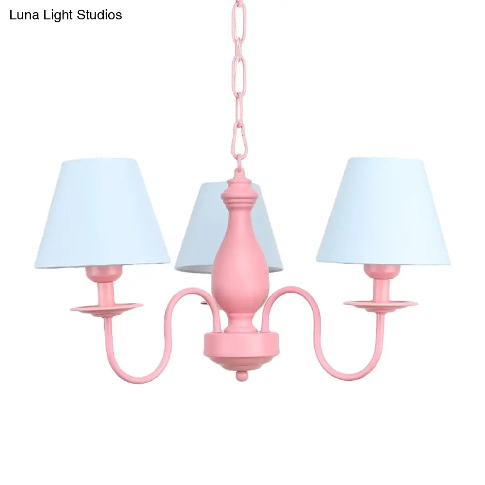 Stylish Nordic Metal Chandelier For Child Bedroom - Tapered Design 3 Bulbs