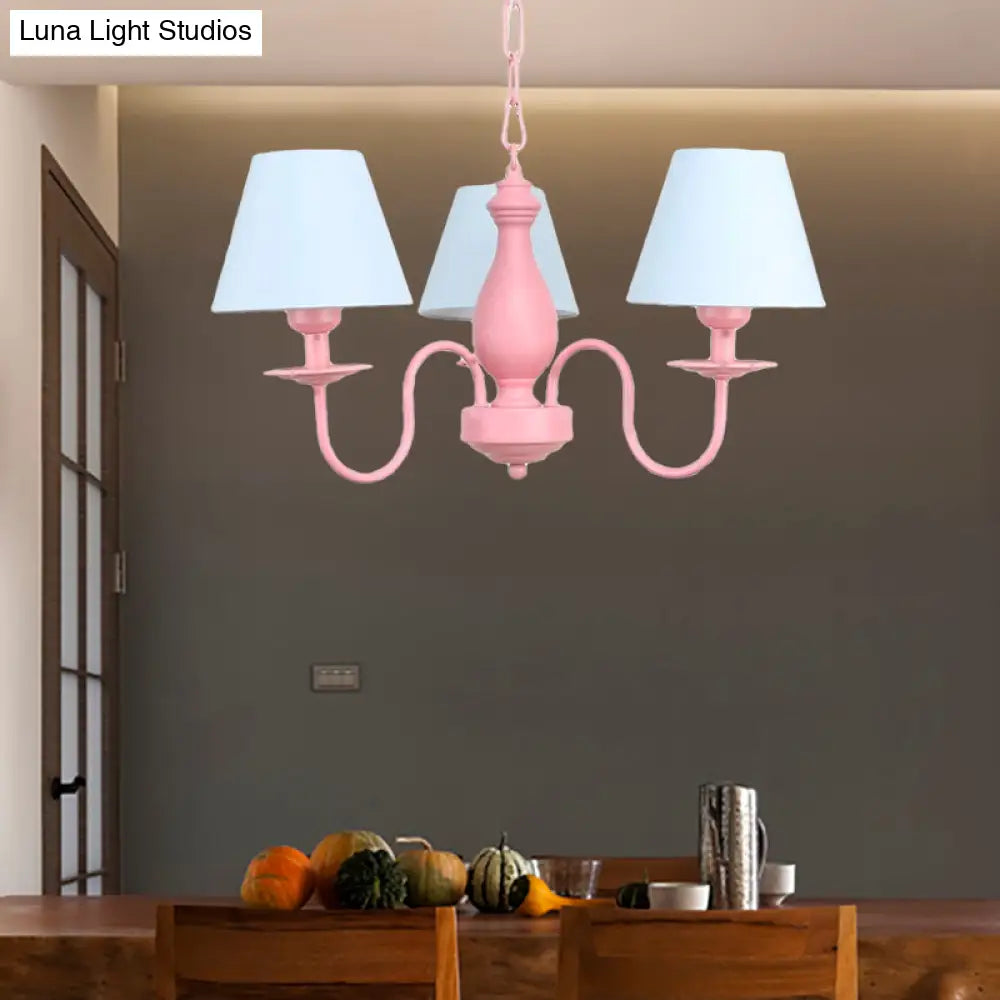 Stylish Nordic Metal Chandelier For Child Bedroom - Tapered Design 3 Bulbs