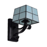 Stylish Pink/Blue/Beige Square Tiffany Style Stained Glass Wall Light - Bedroom Mount Blue