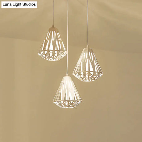 Stylish Polygon Pendant Light Fixture With Wire Frame For Dining Room - 1-Light In Black/White