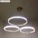 Stylish Ring Pendant Chandelier With Led Flower Crystal Light - Elegant Gold Living Room Fixture
