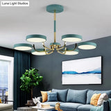 Stylish Round Macaron Chandelier - Acrylic And Wood Perfect For Study Room 6 Heads Ceiling Pendant