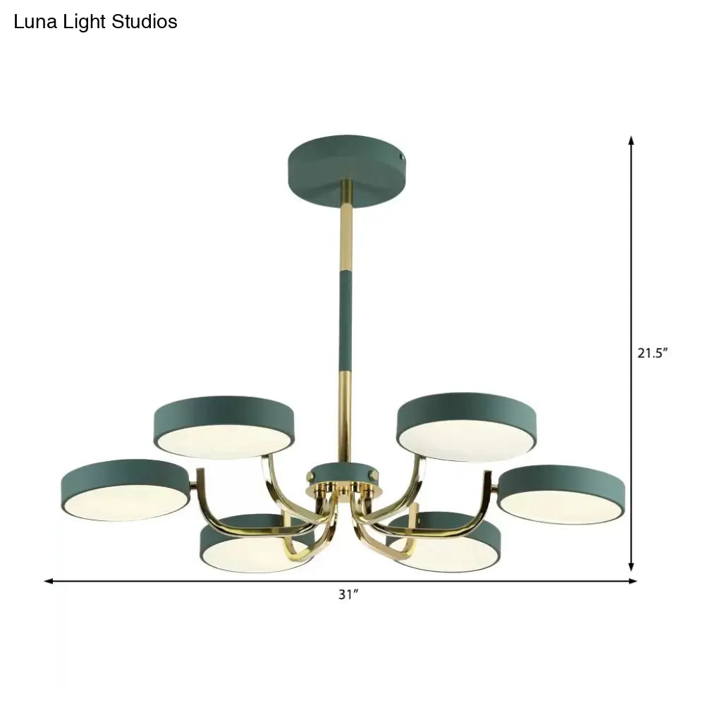 Stylish Round Macaron Chandelier - Acrylic And Wood Perfect For Study Room 6 Heads Ceiling Pendant