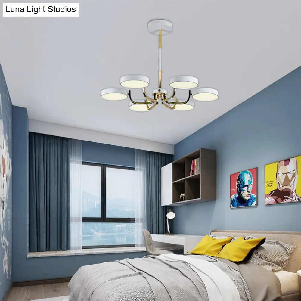 Stylish Round Macaron Chandelier - Acrylic And Wood Perfect For Study Room 6 Heads Ceiling Pendant