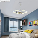 Stylish Round Macaron Chandelier - Acrylic And Wood Perfect For Study Room 6 Heads Ceiling Pendant