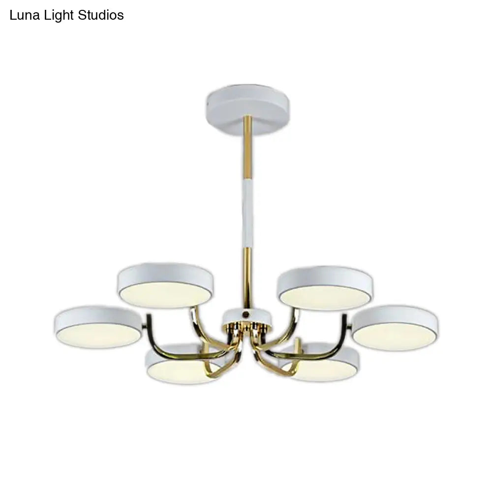 Stylish Round Macaron Chandelier - Acrylic And Wood Perfect For Study Room 6 Heads Ceiling Pendant