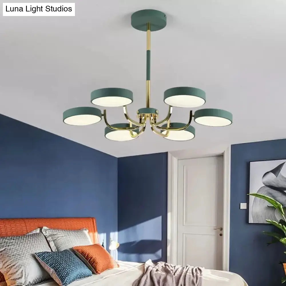 Stylish Round Macaron Chandelier - Acrylic And Wood Perfect For Study Room 6 Heads Ceiling Pendant