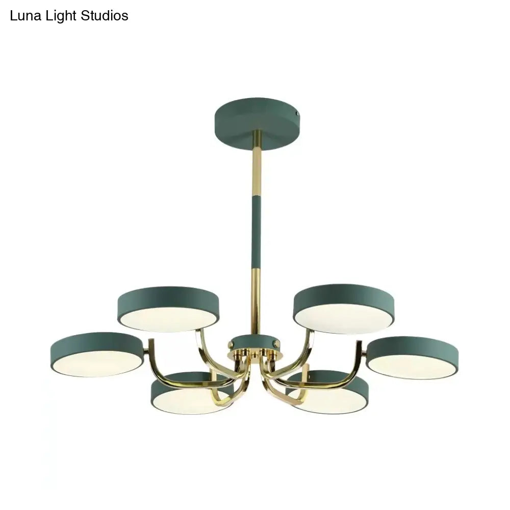 Stylish Round Macaron Chandelier - Acrylic And Wood Perfect For Study Room 6 Heads Ceiling Pendant