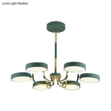 Stylish Round Macaron Chandelier - Acrylic And Wood Perfect For Study Room 6 Heads Ceiling Pendant