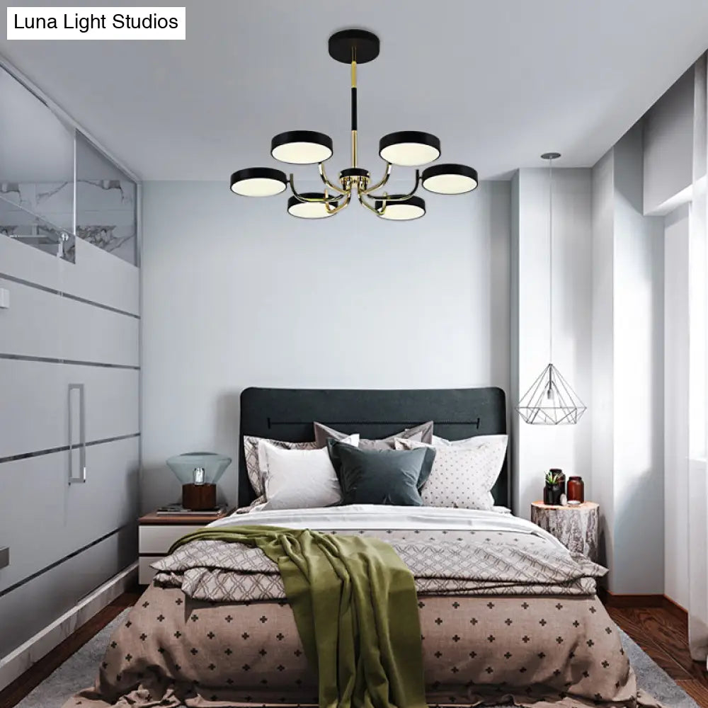 Stylish Round Macaron Chandelier - Acrylic And Wood Perfect For Study Room 6 Heads Ceiling Pendant
