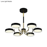 Stylish Round Macaron Chandelier - Acrylic And Wood Perfect For Study Room 6 Heads Ceiling Pendant