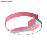 Stylish Silicone Round Flush Ceiling Light - Cartoon Led Mounted Lamp For Bedroom With Blue/Pink