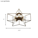Stylish Star Cage Semi Flush Pendant Light With Metallic Shade - 5 Lights For Bedroom Ceiling