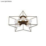 Stylish Star Cage Semi Flush Pendant Light With Metallic Shade - 5 Lights For Bedroom Ceiling