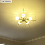 Stylish Star Cage Semi Flush Pendant Light With Metallic Shade - 5 Lights For Bedroom Ceiling