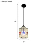 Stylish Star Design Pendant Ceiling Light - White/Clear Tiffany Art Glass Stainless 1-Light