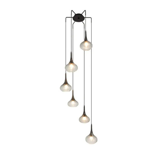 Stylish Teardrop Multi Pendant Ceiling Hang Light - Modern Ombre Smoke Glass 6-Bulb Staircase