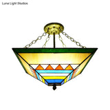 Stylish Tiffany Semi Flush Mount Light With Stained Glass Shade In Orange/Yellow