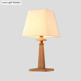 Stylish Trapezoid Desk Lamp For Study Room Or Office - Wood Base Light Fabric 1-Bulb