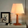 Stylish Trapezoid Desk Lamp For Study Room Or Office - Wood Base Light Fabric 1-Bulb White