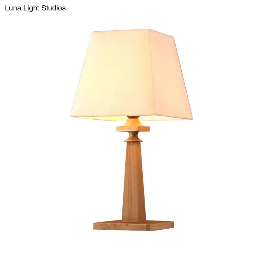 Stylish Trapezoid Desk Lamp For Study Room Or Office - Wood Base Light Fabric 1-Bulb