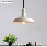 Stylish Vintage Metal Hanging Light Fixture For Barn Dining Table - 1 Bulb White Ceiling Lamp