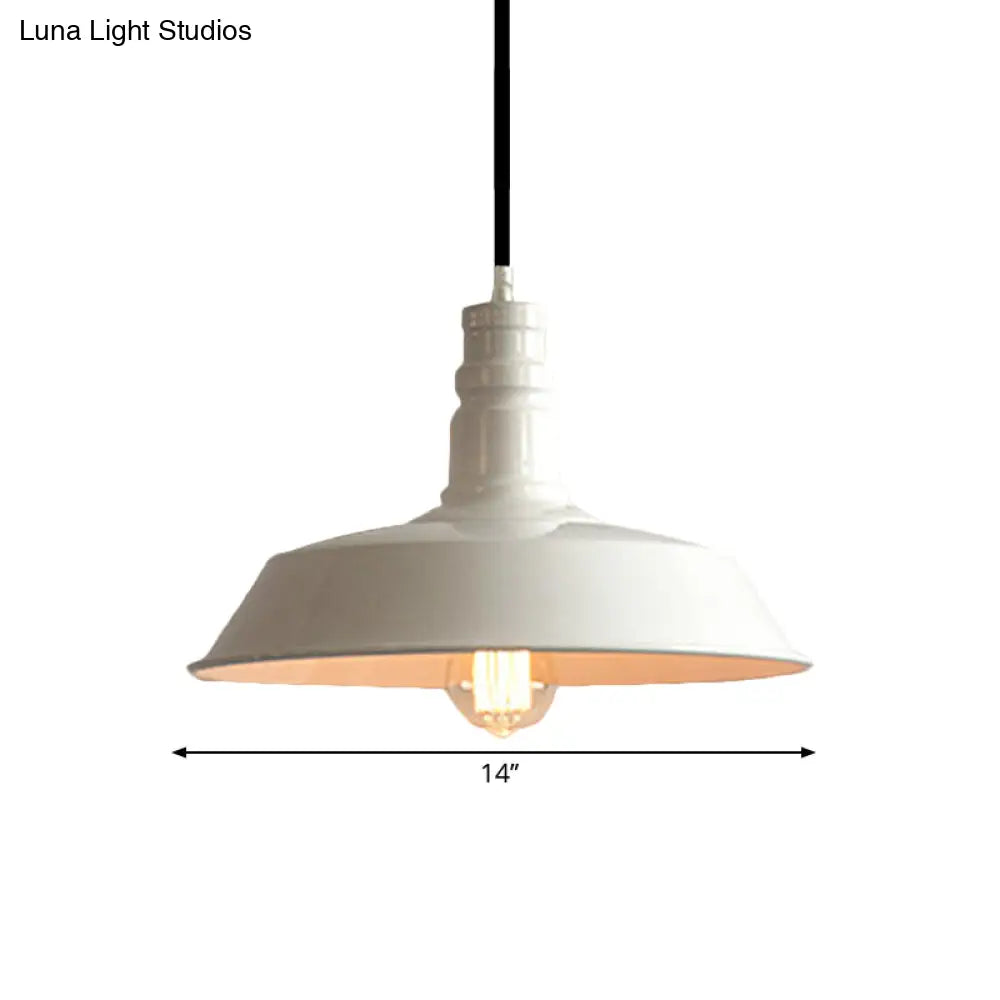 Stylish Vintage Metal Hanging Light Fixture For Barn Dining Table - 1 Bulb White Ceiling Lamp