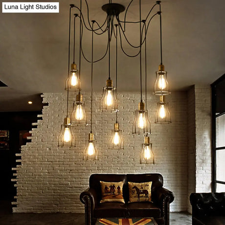Stylish Vintage Metal Swag Pendant Lamp With Wire Guard - Black