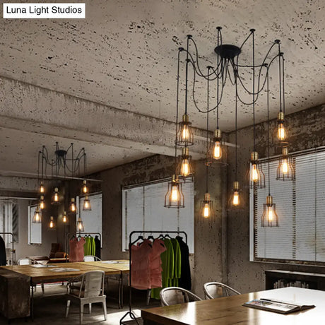 Stylish Vintage Metal Swag Pendant Lamp With Wire Guard - Black